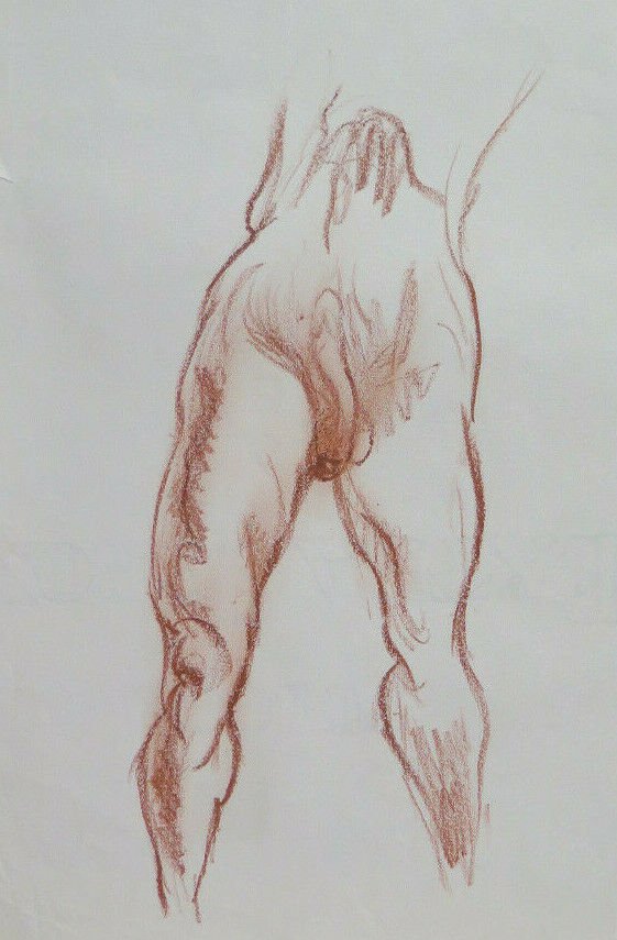 Old Drawing Sketch Studio Anatomical Body Male Legs Blood P28.9