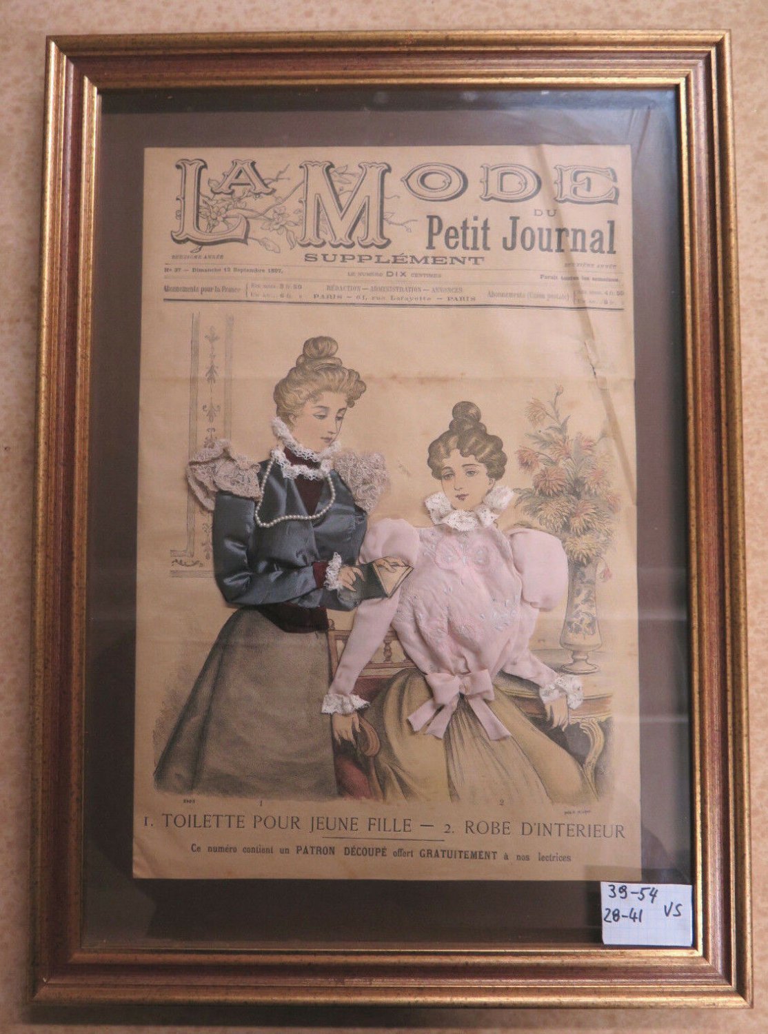 The Mode Du Petit Journal N.37 engraving Antique With Model Sartorial Vintage Vs