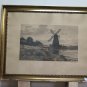 Engraving Antique landscape Denmark Windmill Signed Axel Holm Vintage Print R103