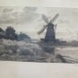 Engraving Antique landscape Denmark Windmill Signed Axel Holm Vintage Print R103