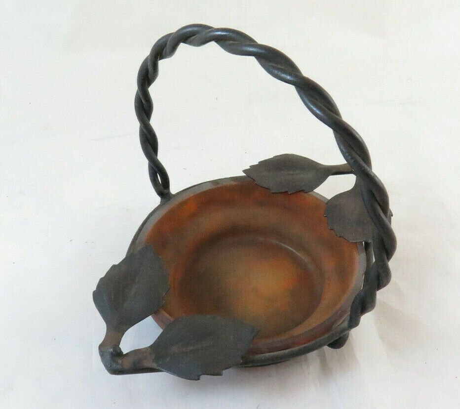 Ashtray Antique Art Nouveau Glass Opal And Wrought Iron Liberty BM35