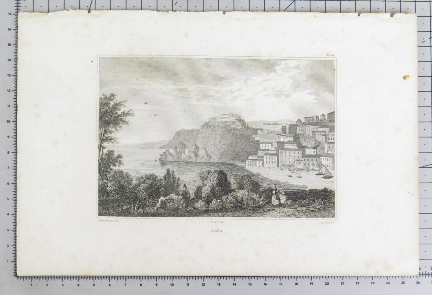 Engraving Antique Audot Edit. Grundmann Del. & Aubert Inc.Scilla Calabria VS11