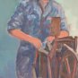 Grinder To Work Old Painting On paper Years '60 '70 Portrait Man Pb