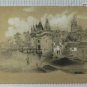 Drawing Antique Charcoal View Castle France Signed Merkel Painting BM53.6B
