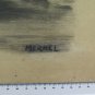 Drawing Antique Charcoal View Castle France Signed Merkel Painting BM53.6B