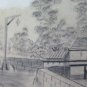Drawing Antique Charcoal View Castle France Signed Merkel Painting BM53.6B