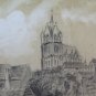 Drawing Antique Charcoal View Castle France Signed Merkel Painting BM53.6B