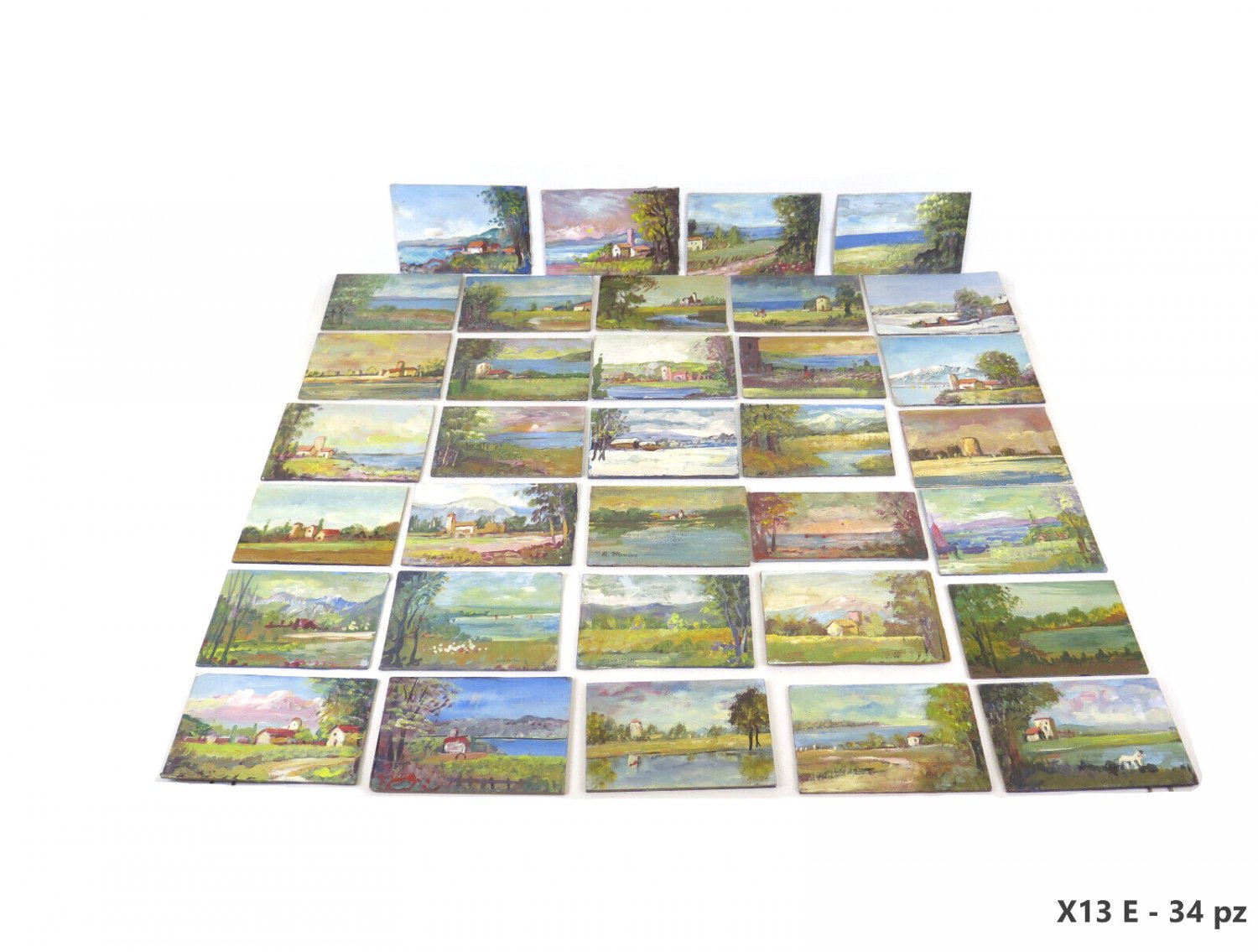 34 Small Painted oil Board landscape Views Vintage Painting Miniature X13 And