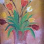 3 7/8x5 7/8in Small Painting with Flowers Tulips Floral Signed Frame X13