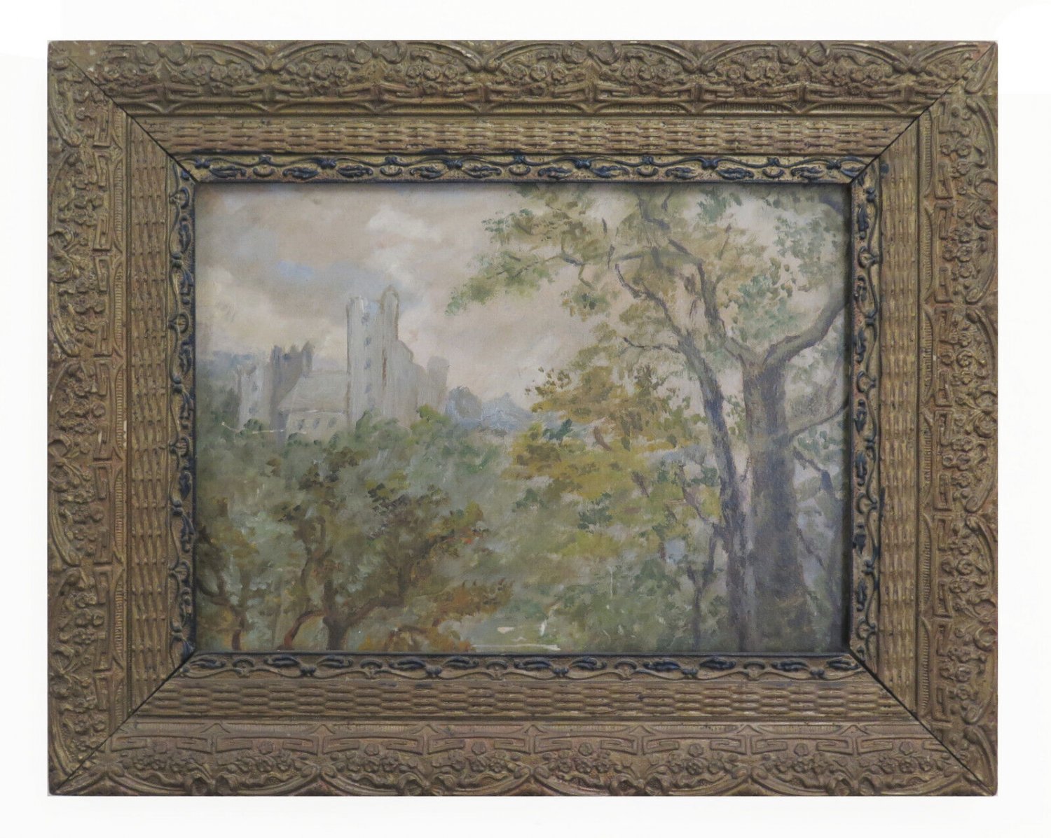 Painting Antique oil Board landscape France Frame Art Nouveau Beginning 900 BM46