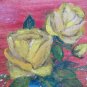 5 1/8x7 1/8in Small Painting Blossom Rose Yellow Floral oil Signed Rs X13