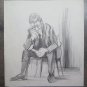 Drawing Antique Pencil On paper Sketch Studio For A Man Sitting 1950 P28