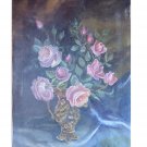 Painting oil Linen Vintage Blossom Rose Floral Signed Origin Spain Madrid MD8