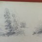 Drawing Antique Pencil On paper Signed landscape Woods Sketch France BM53.5F