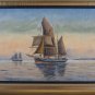 Antique Painting Danish Signed oil Linen Denmark Boat Sailing Painting R136