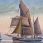 Antique Painting Danish Signed oil Linen Denmark Boat Sailing Painting R136