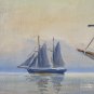 Antique Painting Danish Signed oil Linen Denmark Boat Sailing Painting R136