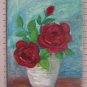 5 1/8x7 1/8in Small Painting Blossom Rose Red Painting Floral oil Signed Rs X13