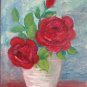 5 1/8x7 1/8in Small Painting Blossom Rose Red Painting Floral oil Signed Rs X13