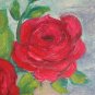 5 1/8x7 1/8in Small Painting Blossom Rose Red Painting Floral oil Signed Rs X13