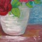 5 1/8x7 1/8in Small Painting Blossom Rose Red Painting Floral oil Signed Rs X13