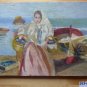 Old Painting To oil Small Size Signed Woman To Market Fish MD1
