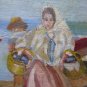 Old Painting To oil Small Size Signed Woman To Market Fish MD1