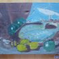 Old Painting Spanish Navy Sea Boat Fishes Vintage oil On Linen '900 MD7