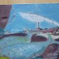 Old Painting Spanish Navy Sea Boat Fishes Vintage oil On Linen '900 MD7
