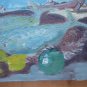 Old Painting Spanish Navy Sea Boat Fishes Vintage oil On Linen '900 MD7