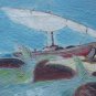 Old Painting Spanish Navy Sea Boat Fishes Vintage oil On Linen '900 MD7