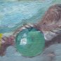Old Painting Spanish Navy Sea Boat Fishes Vintage oil On Linen '900 MD7