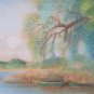 Antique Drawing landscape Countryside Riva lake With Boats France '900 BM53.6B