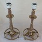 Pair Of Lamps Table Wrought Iron & Bronze Handmade Vintage CH35