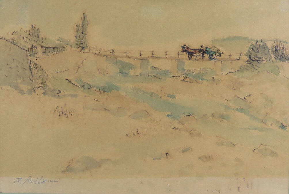 Giulio For Milan 1895-1991 Painting Watercolour Signed landscape VS13