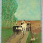 Old Painting Style Naif landscape With Peasants Vintage Italy Painting X13