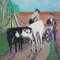 Old Painting Style Naif landscape With Peasants Vintage Italy Painting X13