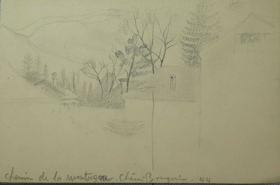 Drawing Antique View Chemin Des Bougeries France Pencil On paper BM53.6C