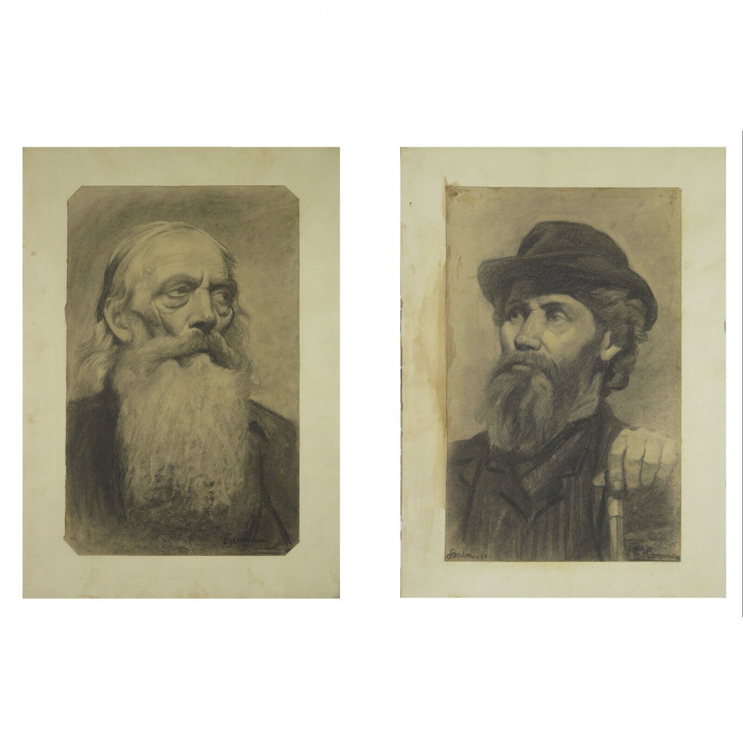 Couple Paintings Antique Pendant Signed Portrait Male Berlin XIX Century BM51