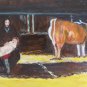 Painting Style Naif Characters IN Stable To Work Signed Lombardi X13