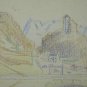 Drawing Antique landscape Sion Basilica Of Valère Tourbillon Swiss BM53.6C