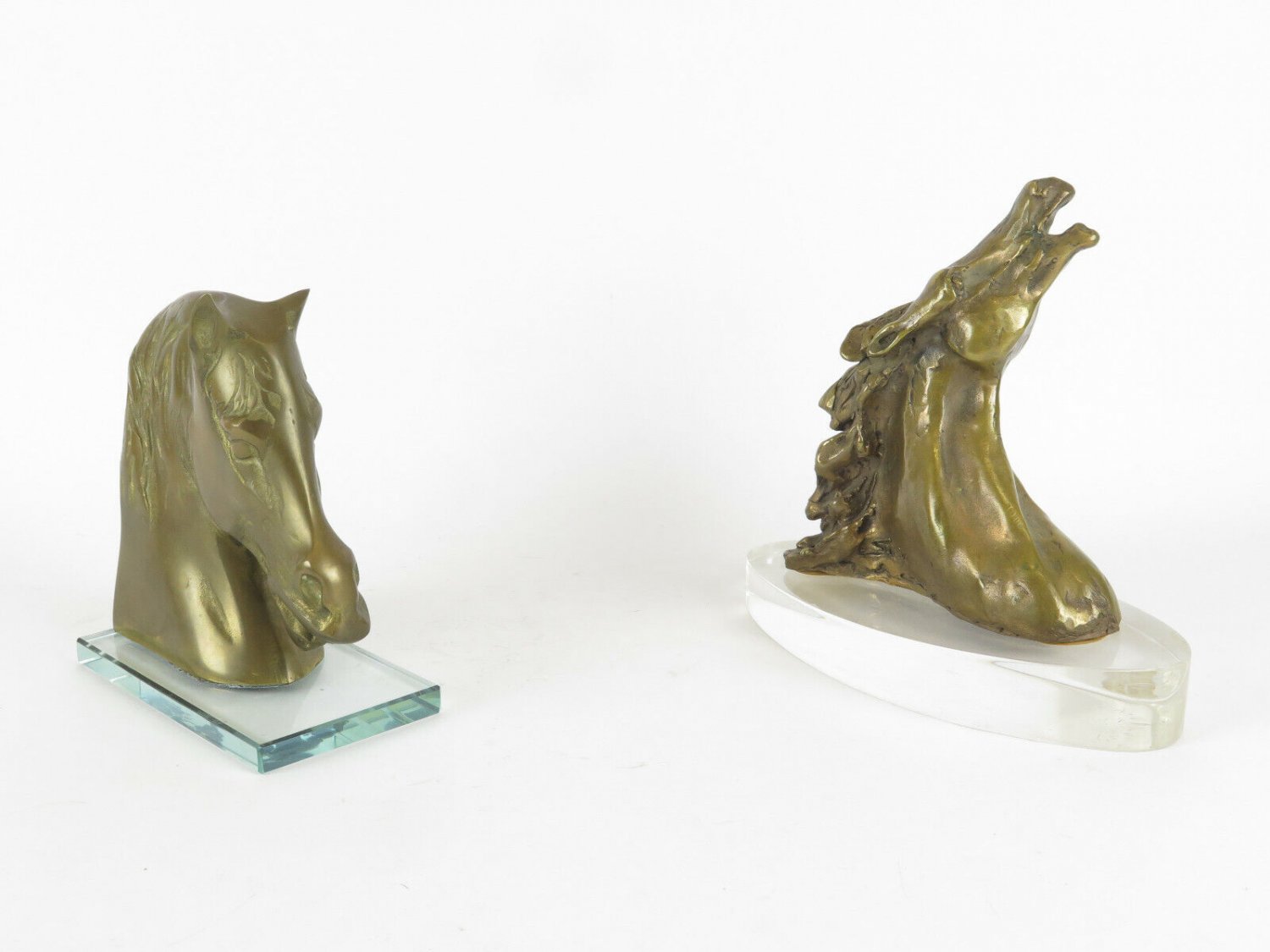 Two Old Figurine Bronze Head Horse Equestrian Horse Riding Paperweight VN7