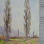 Small Painting Period landscape With Cypress Trees Old Watercolour BM53.6D