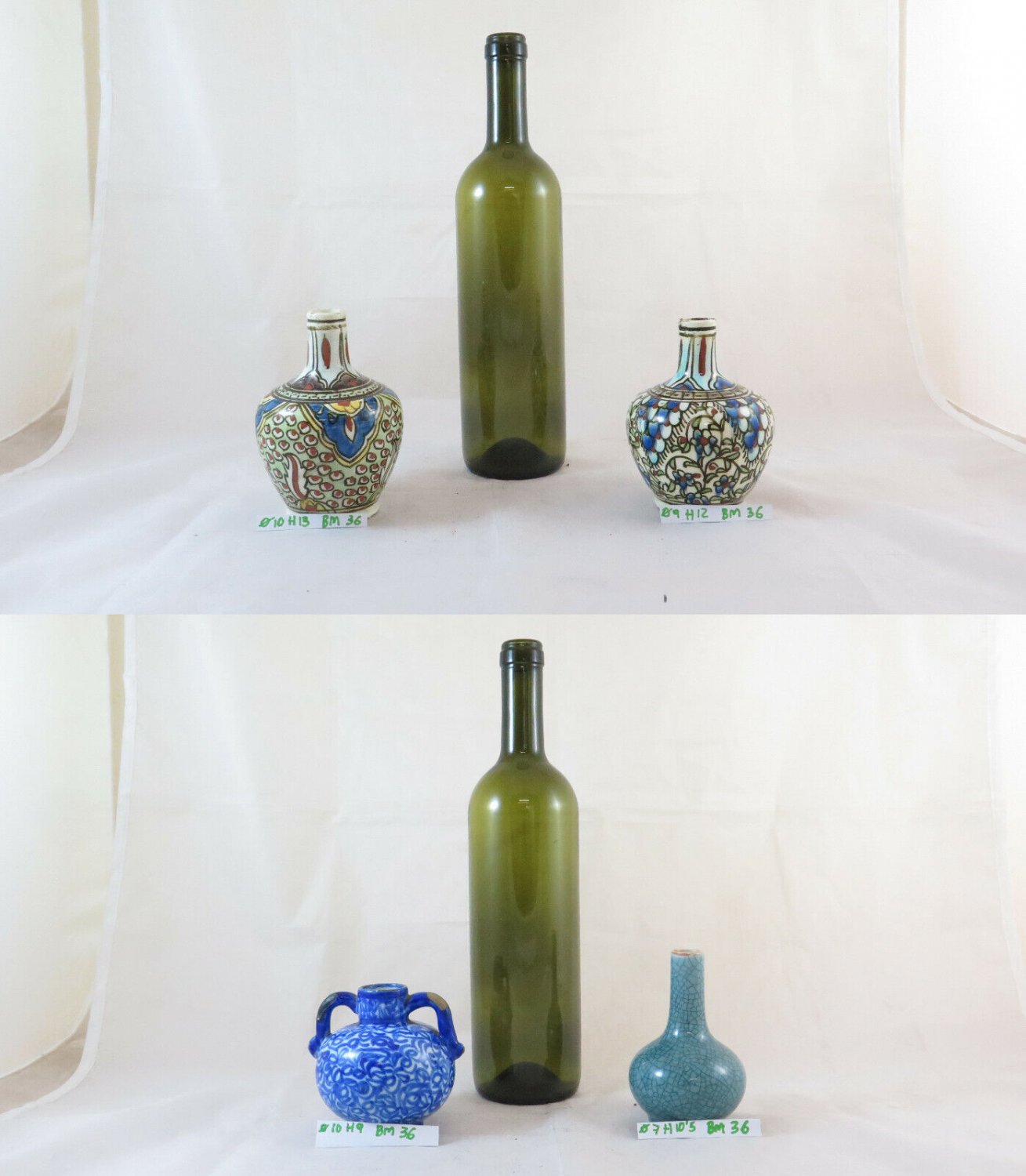 4 Pots IN Ceramic Hand-Painted Cruet Bottles Iznik And Italy BM36