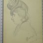 Portrait Feminine Signed Bischoff Dated 1954 Old Drawing Sketching BM53.6C
