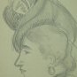 Portrait Feminine Signed Bischoff Dated 1954 Old Drawing Sketching BM53.6C
