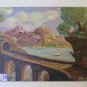 Painting oil Signed ICA67 landscape With Bridge & Train Painting Vintage p2