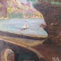 Painting oil Signed ICA67 landscape With Bridge & Train Painting Vintage p2