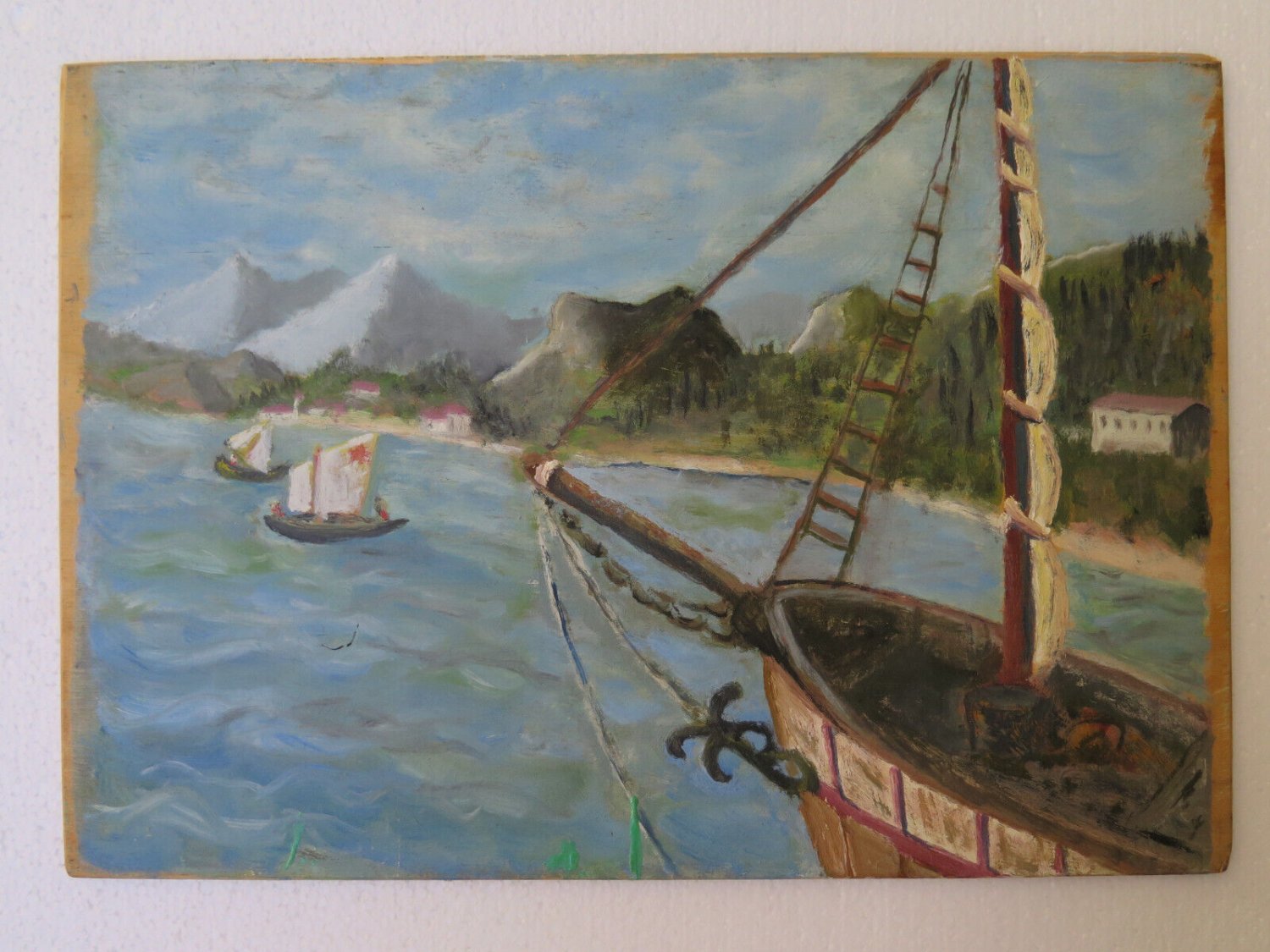 Old Painting Front Back Vintage landscape Sea Marina And View City p2