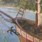Old Painting Front Back Vintage landscape Sea Marina And View City p2